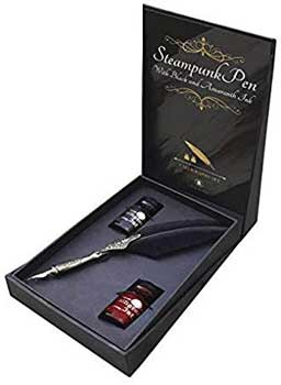 Steampunk Pen with Black & Amaranth Ink calligraphy set