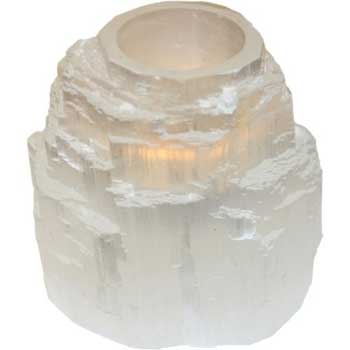 White Tower Selenite tealight candle holder