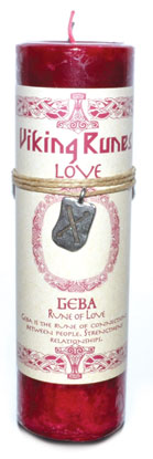 Love pillar candle with Geba Rune pendant