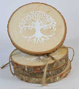 (set of 4) 4" Tree of Life wood coasters