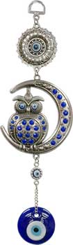 Owl on Moon Evil Eye wall hanging