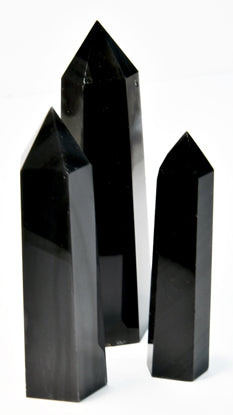 1 lb 3-4"  Obsidian, Balck W Silver Stripes obelisk