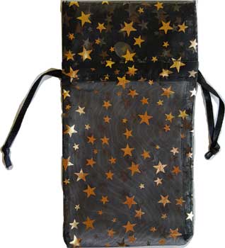 (set of 12) 3x4" Black W Gold Stars organza bag